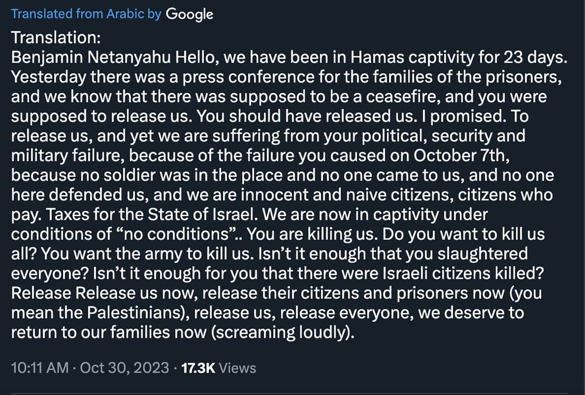 Translation of the transcript posted in Arabic. Important to note the women are not speaking in Arabic in the video.